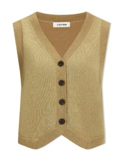 Wesley Lurex V Neck Waistcoat - Gold -Cheap Closet Curation Store WI23 K170 WESLEY GOLD CO