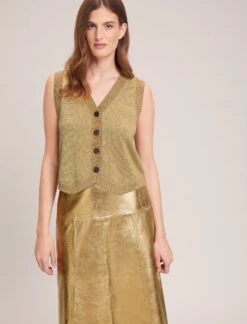 Wesley Lurex V Neck Waistcoat - Gold