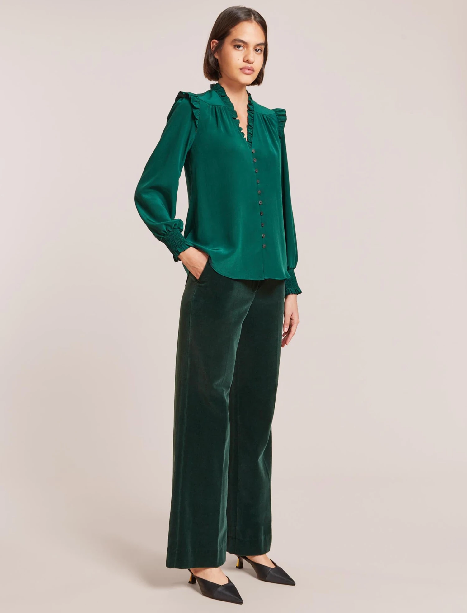 Stella Silk Shirt - Dark Green 6 Stella Silk Shirt - Dark Green - Image 4