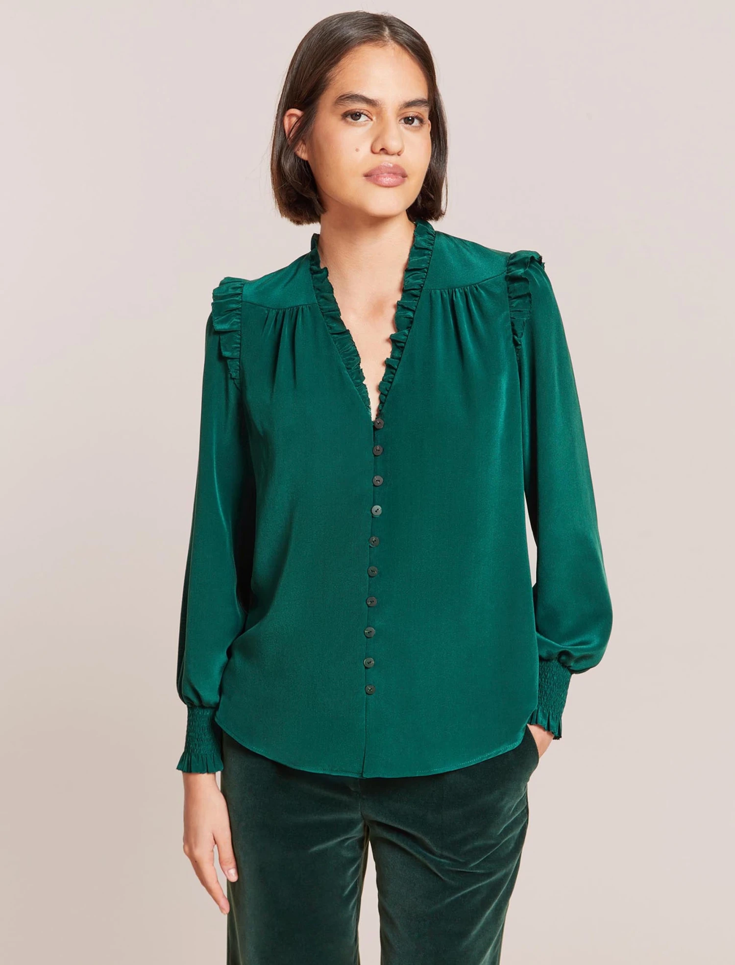 Stella Silk Shirt - Dark Green 3 Stella Silk Shirt - Dark Green