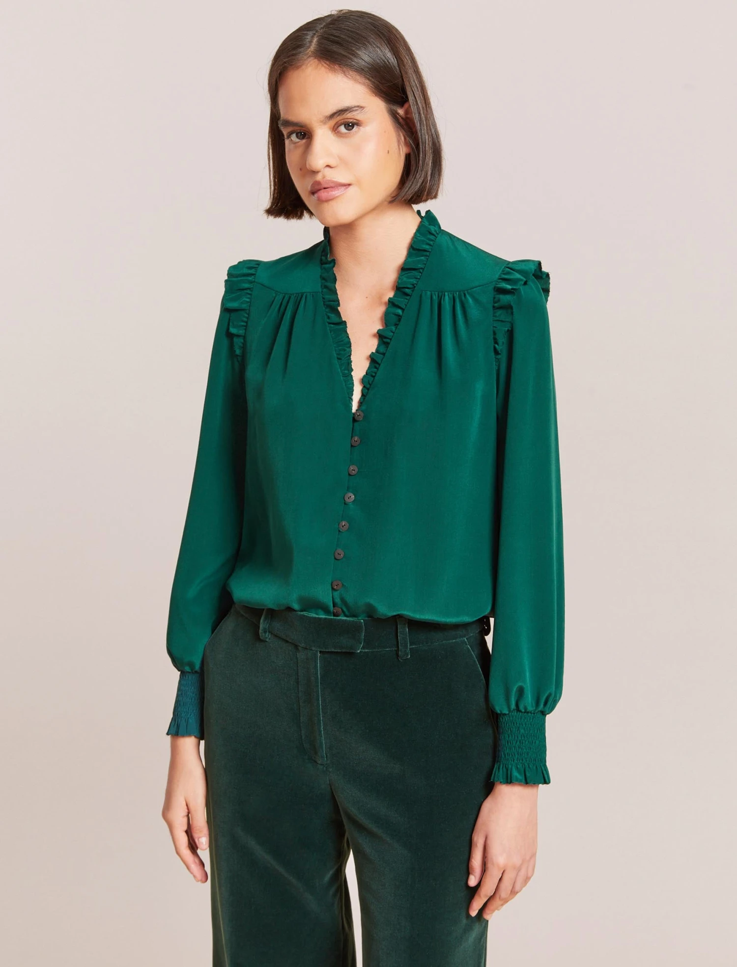 Stella Silk Shirt - Dark Green 5 Stella Silk Shirt - Dark Green - Image 3