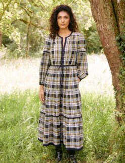 Katie Organic Cotton Seersucker Maxi Dress - Navy Yellow -Cheap Closet Curation Store katie sis c0aecd1e 7cf8 4697 b523 effb9fe50de5